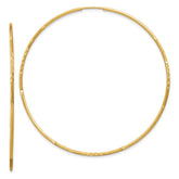 14k 1.2x60mm Satin Diamond-cut Endless Tube Hoop Earrings