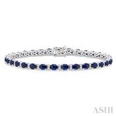 4X3 MM Oval Cut Sapphire and 5/8 Ctw Round Cut Diamond Precious Bracelet in 14K White Gold
