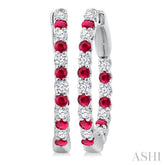 1.8 MM Ruby and 1/2 Ctw Round Cut Inside-Out Diamond Precious Hoop Earrings in 14K White Gold