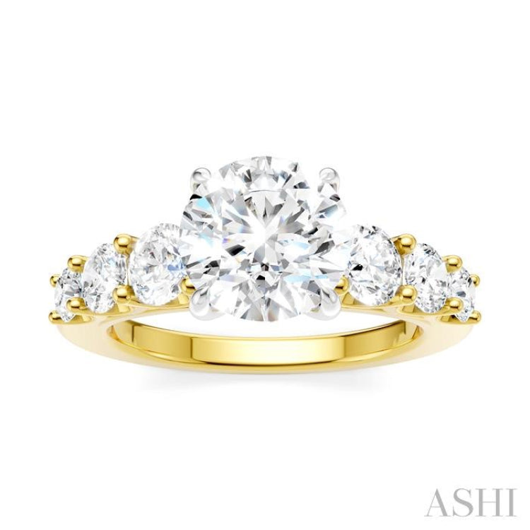 1 1/10 Ctw Round Shape Round Cut Diamond Semi-Mount Engagement Ring in 14K Yellow and White Gold