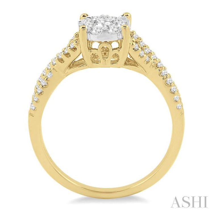 1/3 Ctw Lovebright Round Cut Diamond Engagement Ring in 14K Yellow and White Gold