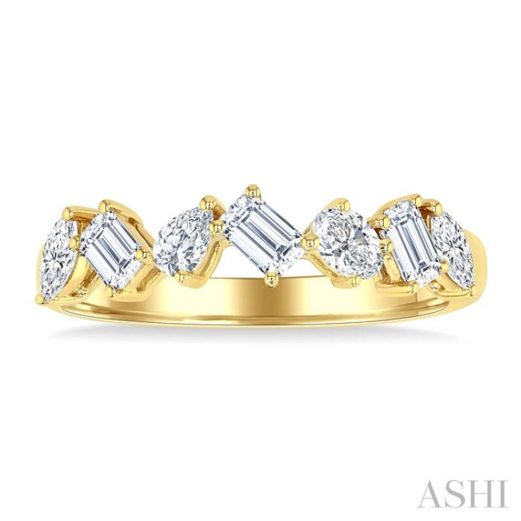 3/4 Ctw Mixed Shape Diamond Cut Fashion Band in 14K Yellow Gold