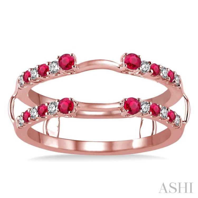 2 MM & 1.5 MM Ruby and 1/5 Ctw Round Cut Diamond Precious Insert Ring in 14K Rose Gold