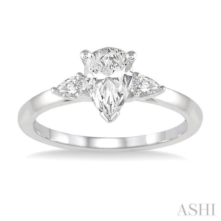 1/5 Ctw Pear Cut Diamond Semi-Mount Engagement Ring in 14K White Gold