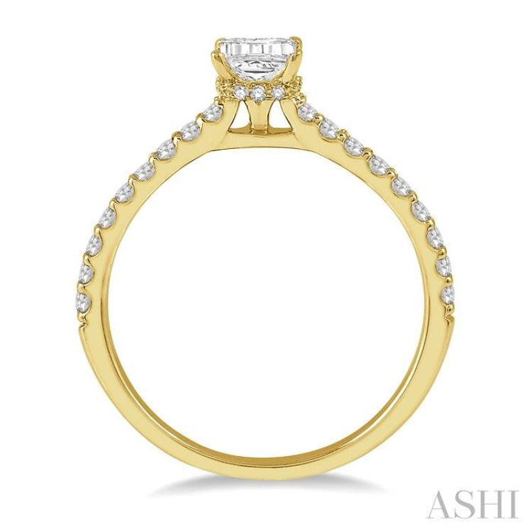 1/2 Ctw Round Cut Diamond Ladies Engagement Ring With 1/4 Ct Emerald Cut Center Stone in 14K Yellow Gold