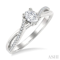 1/6 Ctw Split Crisscross Shank Oval Shape Round Cut Diamond Semi-Mount Engagement Ring in 14K White Gold