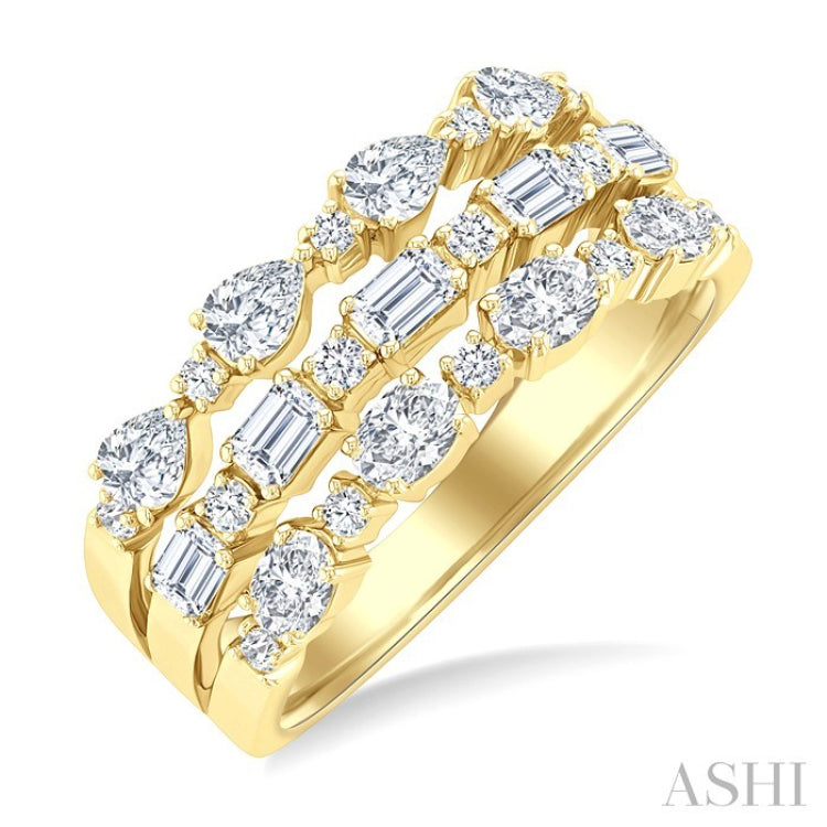 1 1/2 Ctw Triple Row Multi-Cut Diamond Fashion Band in 14K Yellow Gold