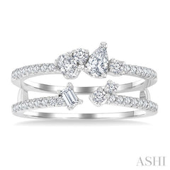 5/8 Ctw Mixed Diamond Cut Fashion Open Ring in 14K White Gold