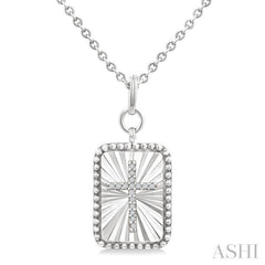 1/20 Ctw Rectangle Fluted Medallion Round Cut Diamond Cross Pendant With Chain in Sterling Silver