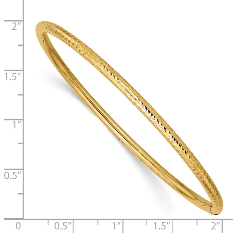 14k Polished Diamond-cut Tube 3.00mm Slip-on Round Bangle Bracelet