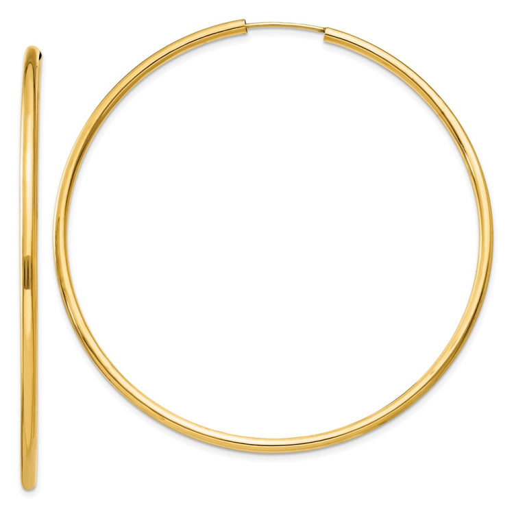 14k 2x60mm Polished Round Endless Tube Hoop Earrings