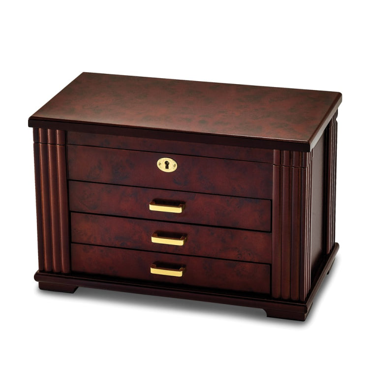 Luxury Giftware by Jere Matte Rosewood Burl Veneer 3-drawer Locking Wooden Jewelry Box