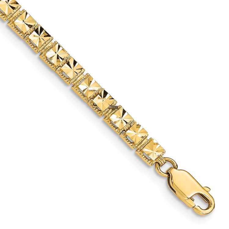 14K Polished 4mm Diamond-Cut Squares 7.25 inch Bracelet