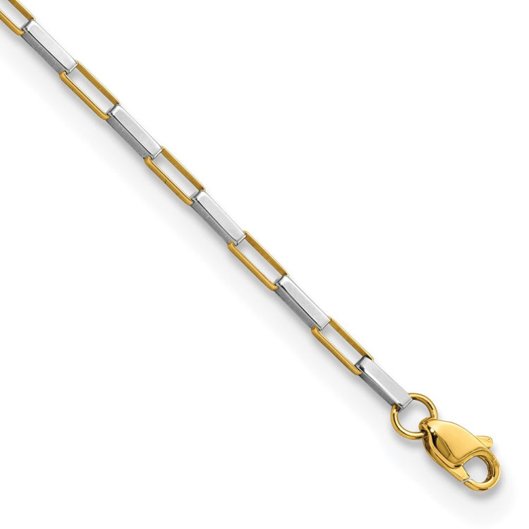 14k Two-tone Polished Fancy Box Links 7.5 inch Bracelet