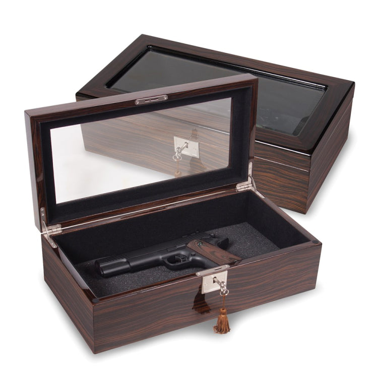 Luxury Giftware Ebony Wood Veneer High Gloss Finish Glass Window Multi Use Locking Collector Box