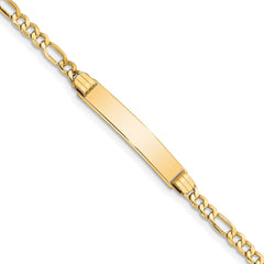 14k Polished Semi-Solid Chain/Solid Plate Figaro Link 25.5x5mm Plate 7 inch ID Bracelet