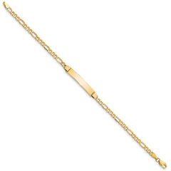 14k Polished Semi-Solid Chain/Solid Plate Figaro Link 25.5x5mm Plate 7 inch ID Bracelet