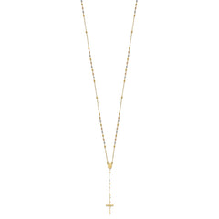 14K Tri-color Polished Crucifix and Miraculous Medal with Faceted Beads 24 inch Rosary Necklace
