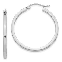 14k White Gold 2x30mm Square Tube Hoop Earrings