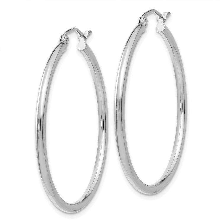 14k White Gold 2x35mm Polished Tube Hoop Earrings