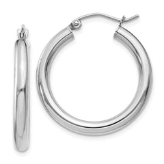 14K White Gold 3x25mm Polished Lightweight Tube Hoop Earrings