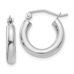 14K White Gold 3x16mm Polished Tube Hoop Earrings