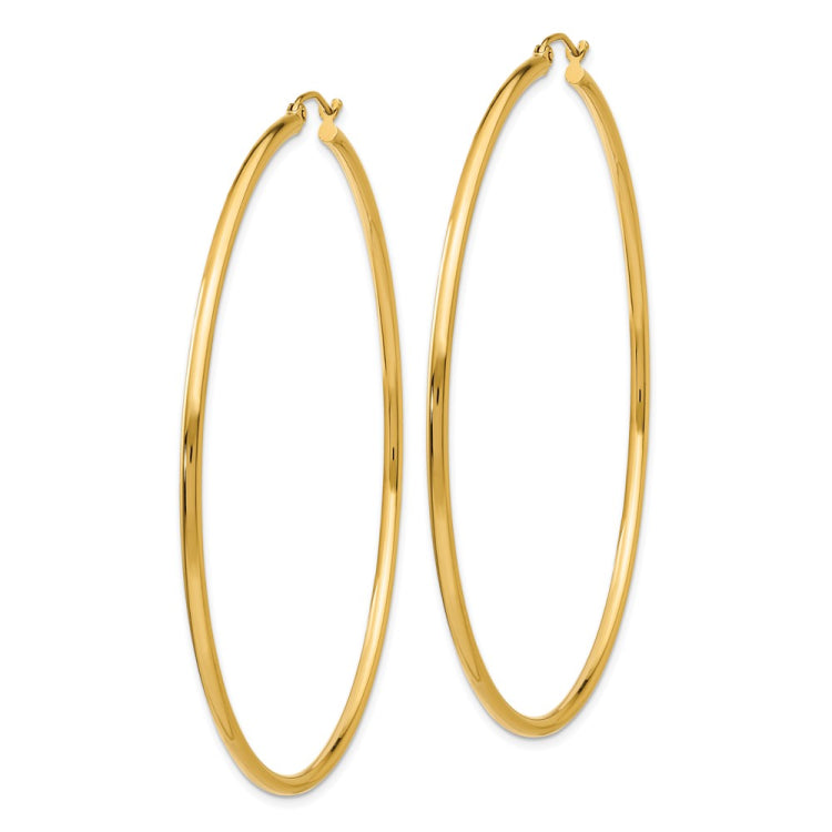 14k 2x65mm Polished Lightweight Tube Hoop Earrings