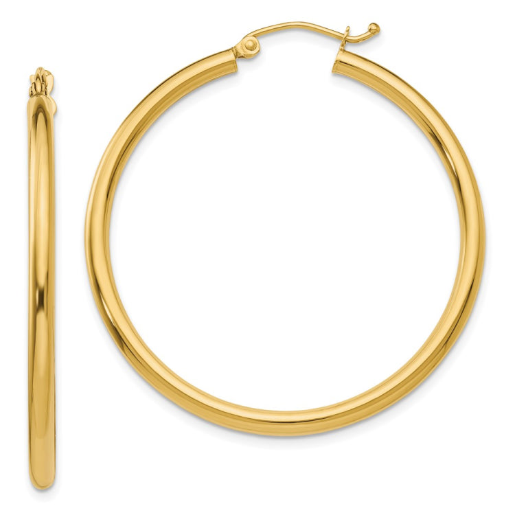 14K 2.5x40mm Polished Lightweight Tube Hoop Earrings
