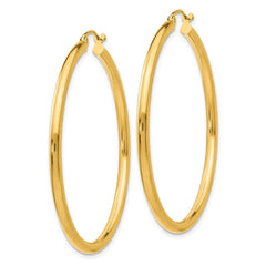 14K 2.5x45mm Polished Round Tube Hoop Earrings