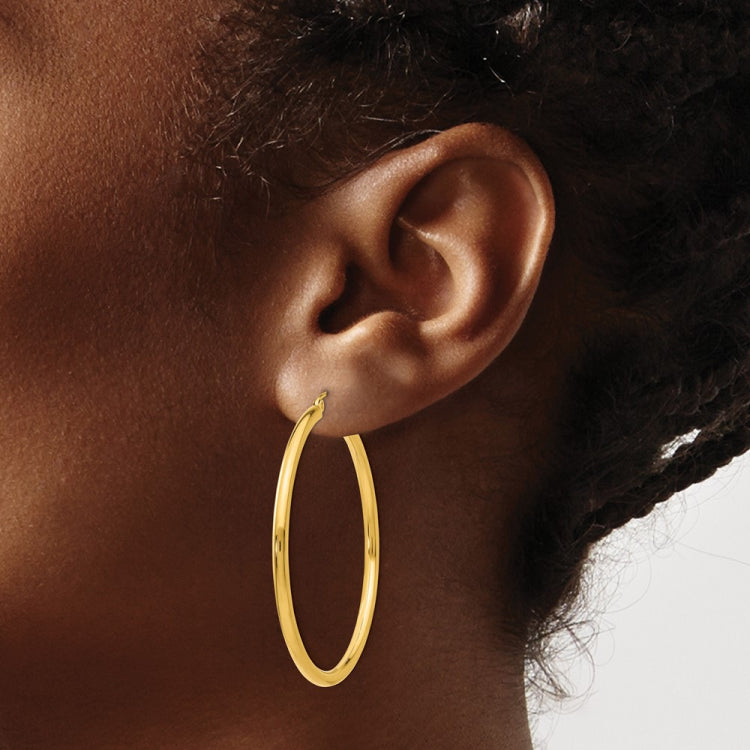 14K 2.5x45mm Polished Round Tube Hoop Earrings