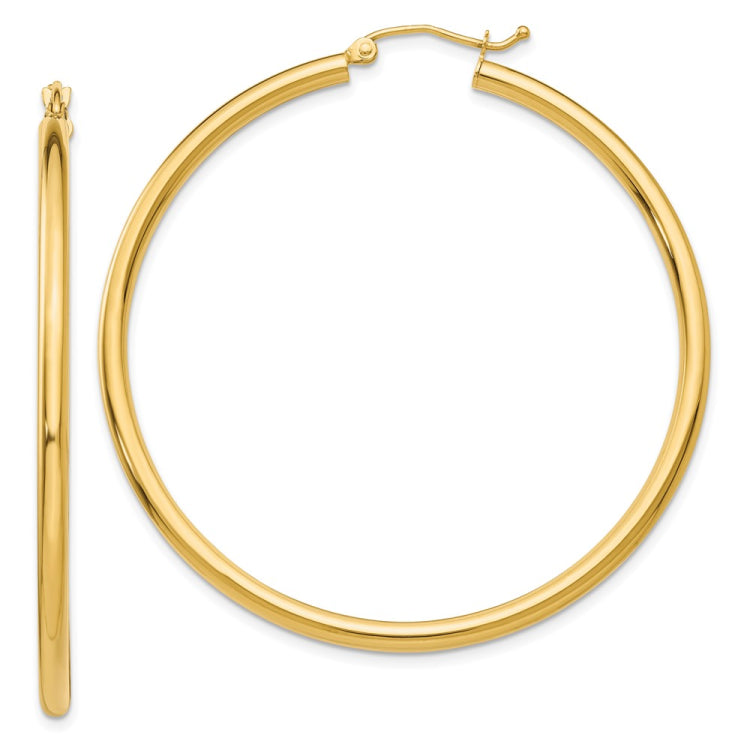 14K 2.5x50mm Polished Lightweight Tube Hoop Earrings