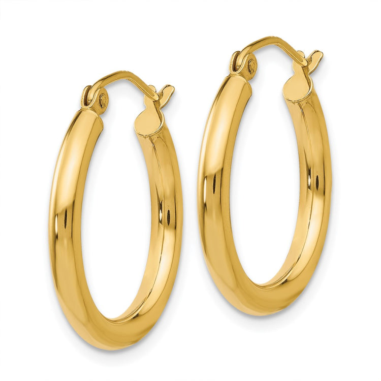 14K 2.5x20mm Polished Lightweight Tube Hoop Earrings