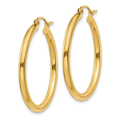 14k 2.5x30mm Polished Lightweight Tube Hoop Earrings