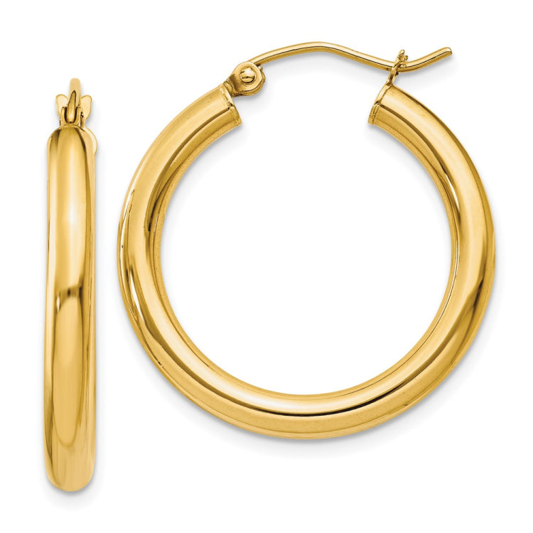 14k 3x25mm Polished Lightweight Tube Hoop Earrings