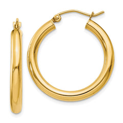 14k 3x25mm Polished Lightweight Tube Hoop Earrings