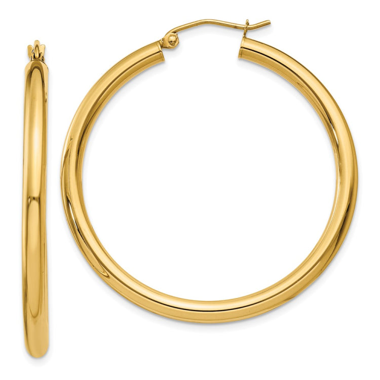14K 3x40mm Polished Lightweight Tube Hoop Earrings