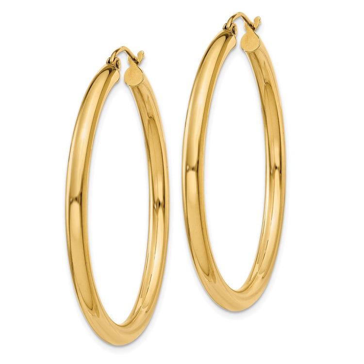 14K 3x40mm Polished Lightweight Tube Hoop Earrings