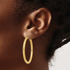14K 3x40mm Polished Lightweight Tube Hoop Earrings