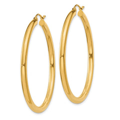 14K 3x45mm Polished Lightweight Tube Hoop Earrings