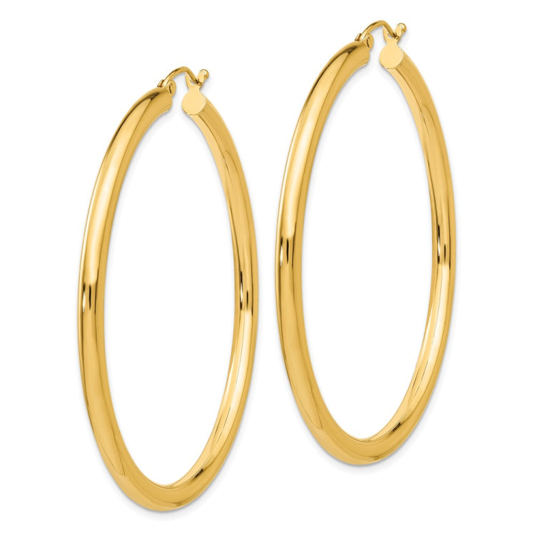 14K 3x50mm Polished Tube Hoop Earrings