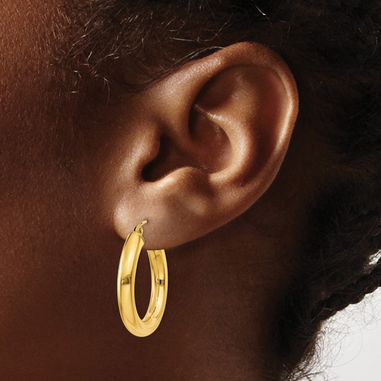 14k 4x25mm Polished Lightweight Tube Hoop Earrings