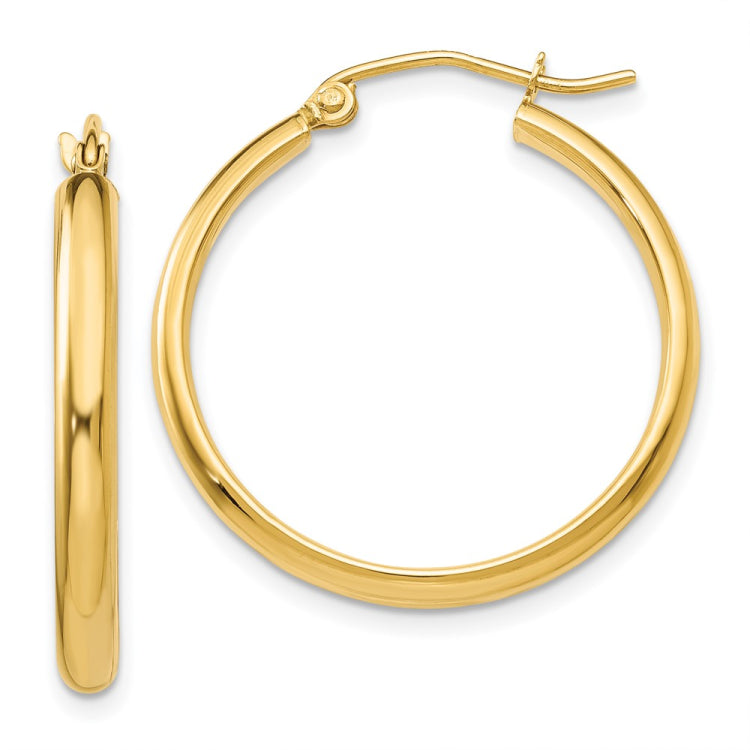 14k 2.75x25mm Polished Tube Hoop Earrings