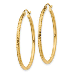 14k 2x35mm Diamond-cut Round Tube Hoop Earrings