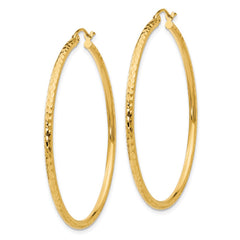 14k 2x45mm Diamond-cut Round Tube Hoop Earrings