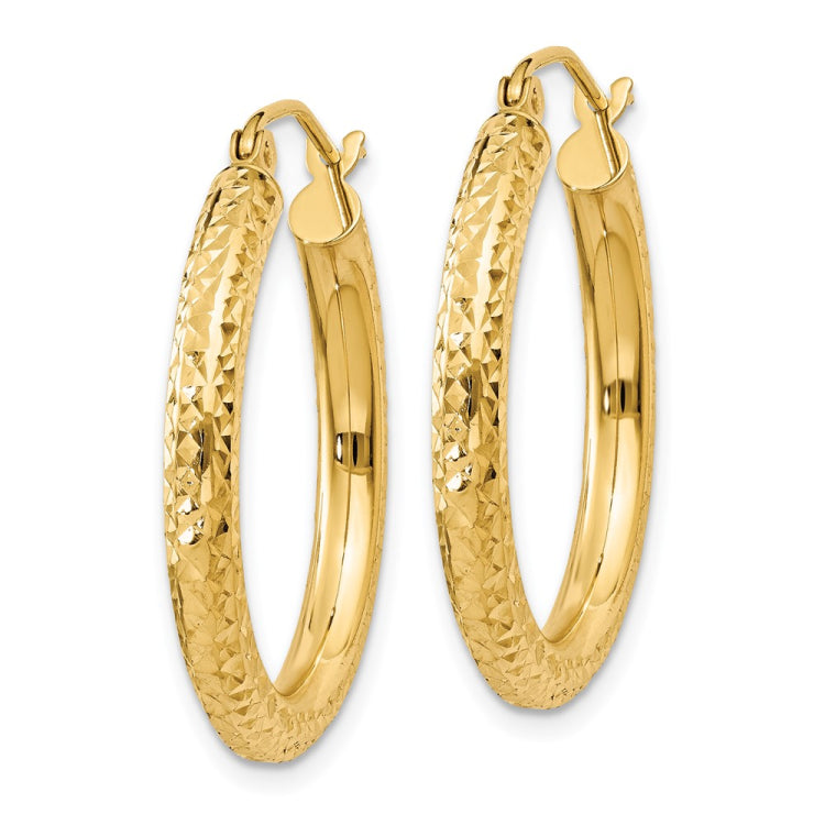 14k 3x25mm Diamond-cut Round Tube Hoop Earrings