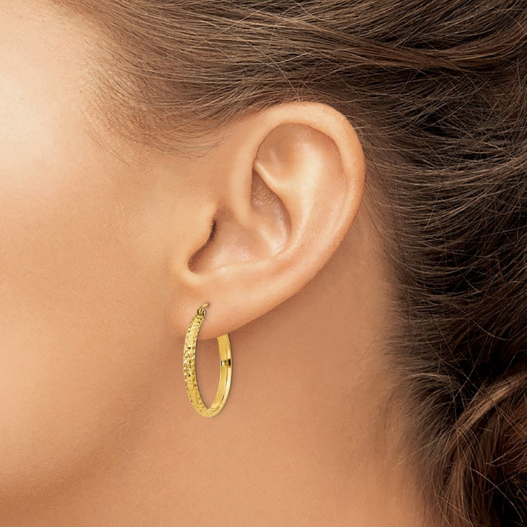 14K 2.8x25mm Diamond-cut Tube Hoop Earrings