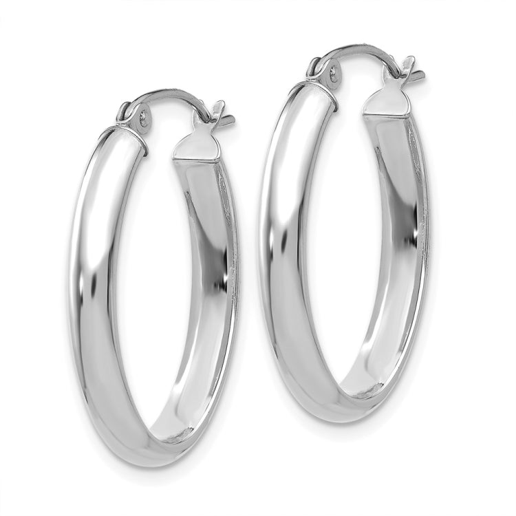 14k White Gold 3.5x16mm Polished Oval Tube Hoop Earrings