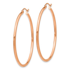 14k Rose Gold 2x45mm Polished Lightweight Tube Hoop Earrings
