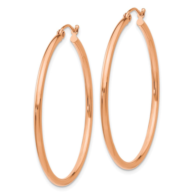 14k Rose Gold 2x40mm Polished Lightweight Tube Hoop Earrings