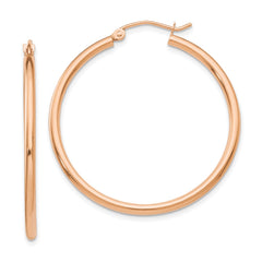 14k Rose Gold 2x35mm Polished Lightweight Tube Hoop Earrings